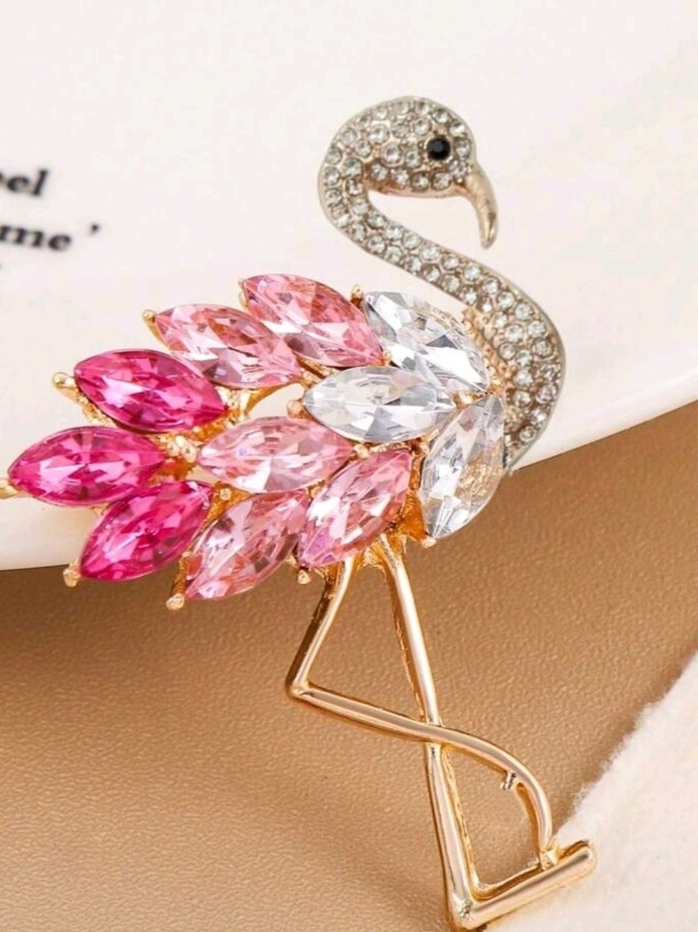Crystal Flamingo Brooch - Pink & Clear Stones